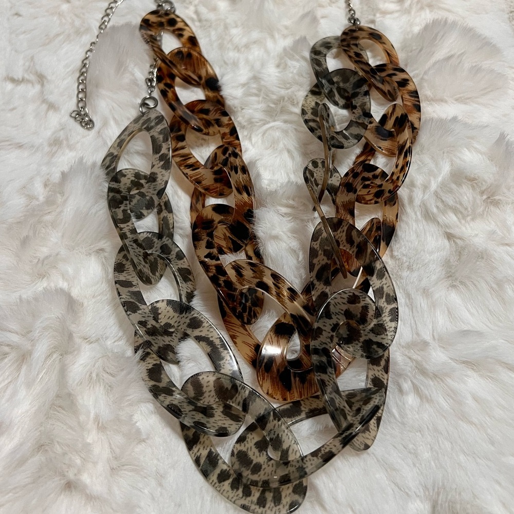 Leopard Print Chain Link Necklace Set